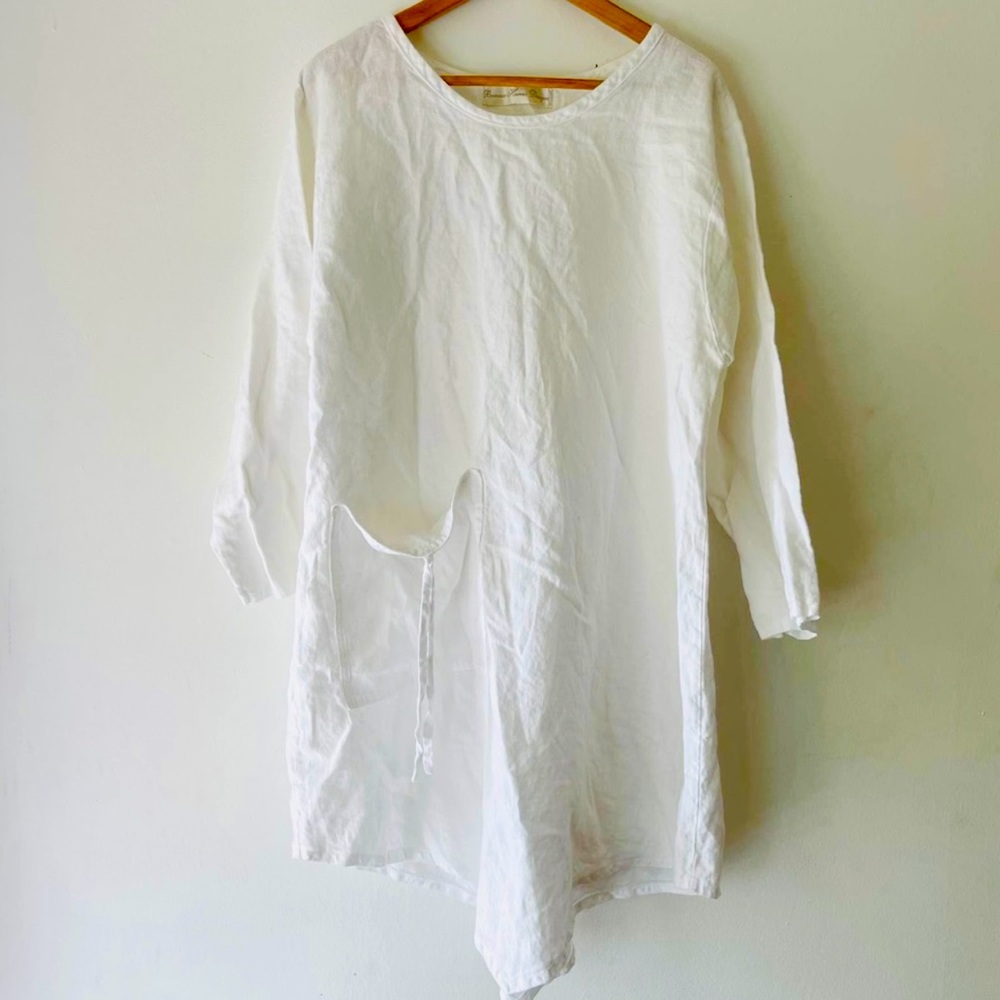 WHITE 100% LINNEN BONNIE HARRIS MIDI Dress / Long Shirt - long sleeve  -